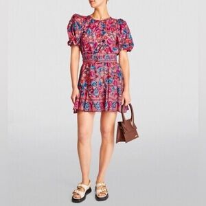 💥 FARM RIO Blush Floral Bird Mini Dress w Belt Sz S